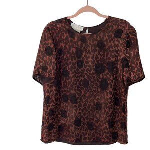 Escada Vintage Womens Blouse Size 10 Brown Leopard Animal Print Silk Blend